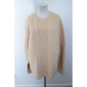 J Crew Cable Fisherman’s Hand Knit Wool Sweater Size XL Cream Ivory